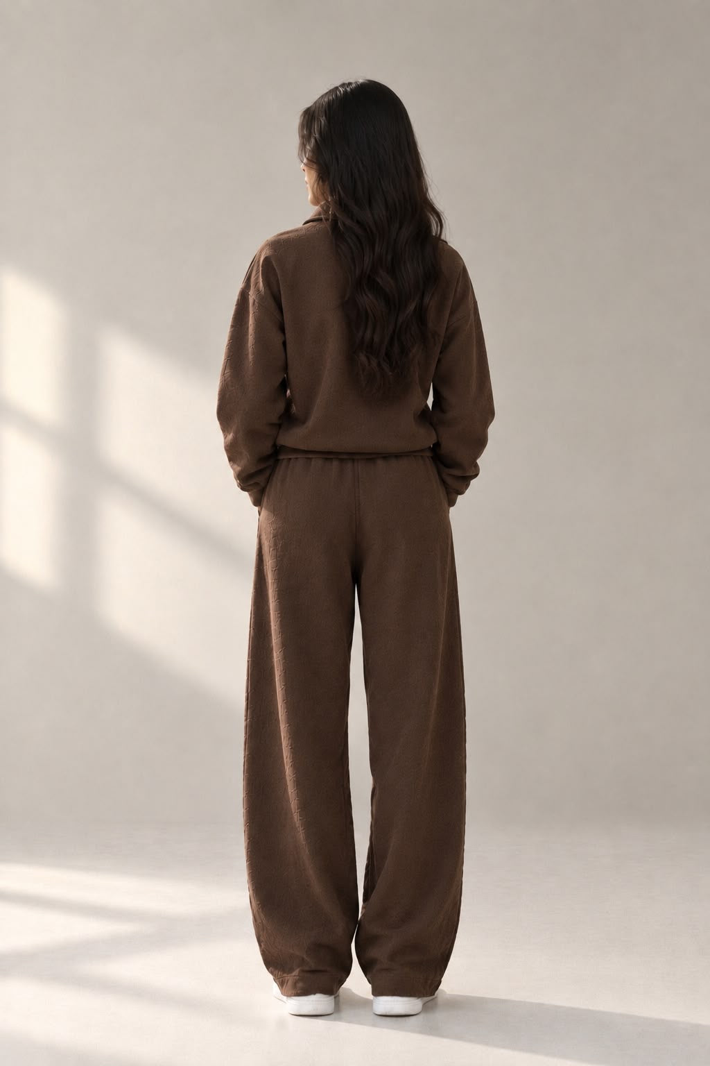 MOCHA BROWN QUARTER ZIPPER CORD SET-OVERSIZED