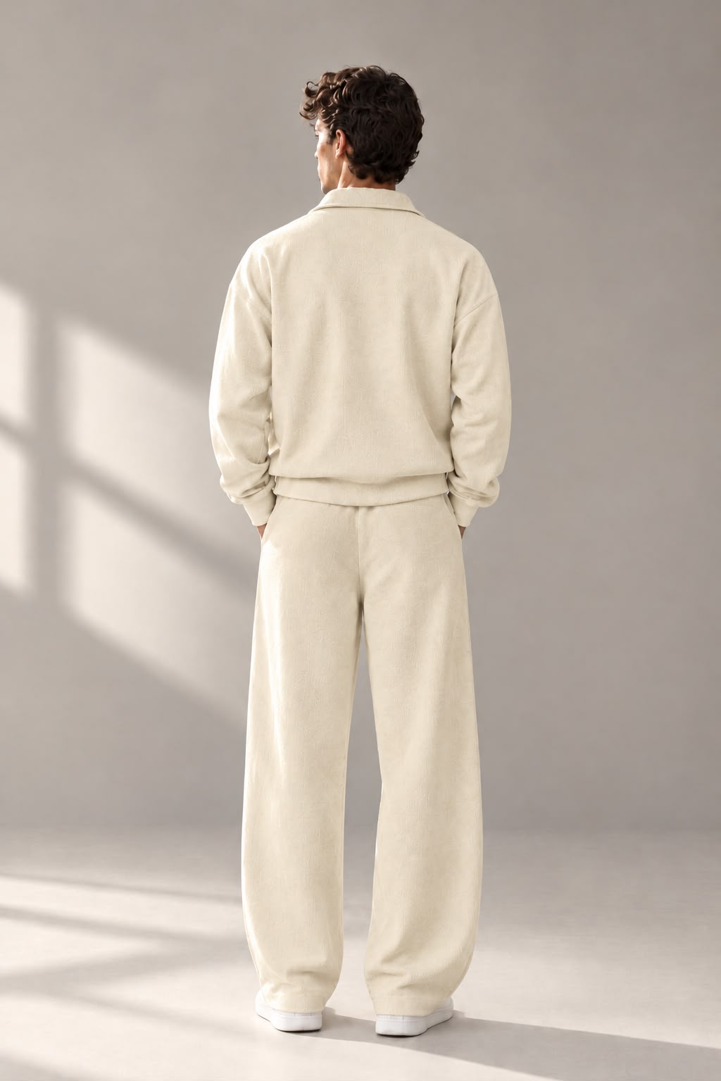IVORY QUARTER ZIPPER CORD SET-OVERSIZED