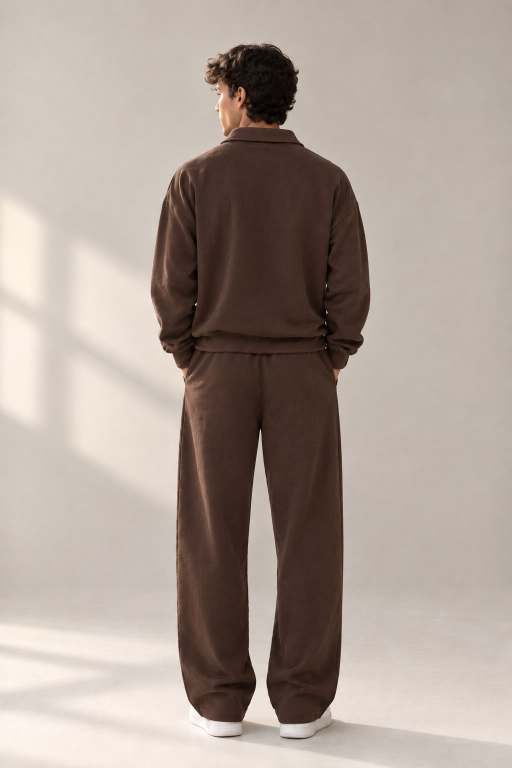 MOCHA BROWN QUARTER ZIPPER CORD SET-OVERSIZED