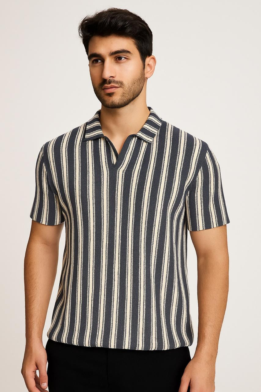 KNITTED POLO GREY STRIPES