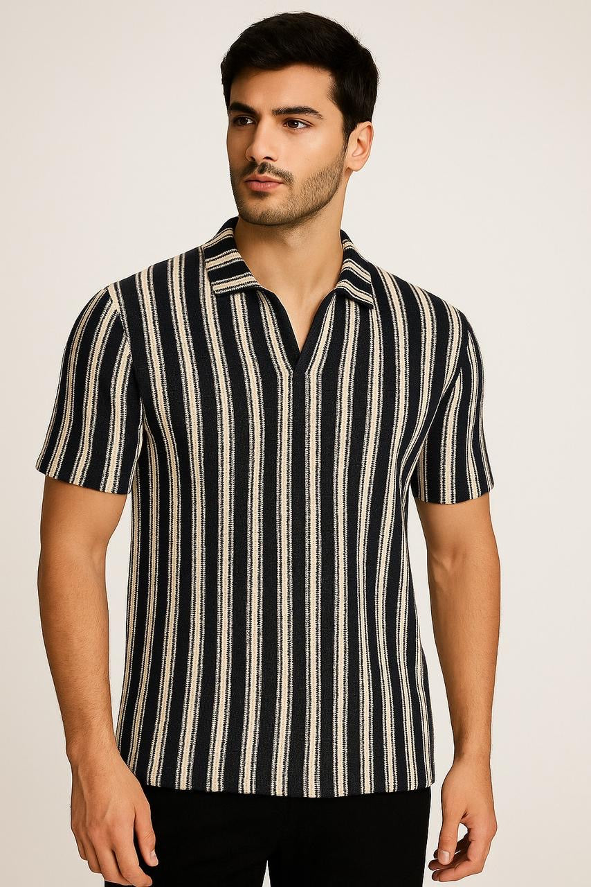 KNITTED POLO BLUE STRIPES