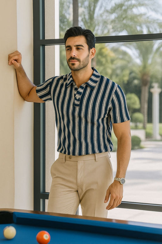 KNITTED POLO BLUE STRIPES