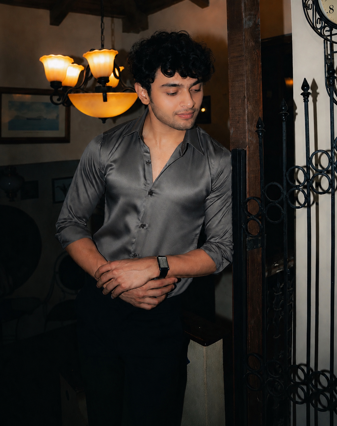 Grey Diamond Satin Shirt | Limited Drop