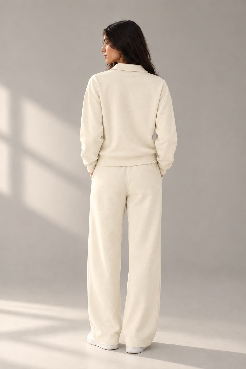 IVORY QUARTER ZIPPER CORD SET-OVERSIZED
