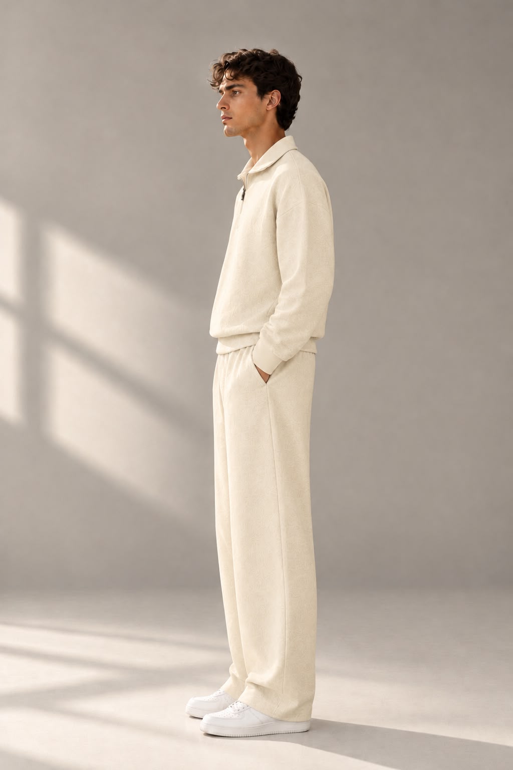 IVORY QUARTER ZIPPER CORD SET-OVERSIZED